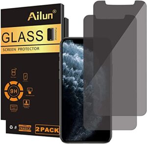 ailun privacy screen protector for iphone 11 pro max/iphone xs max [6.5 inch] 2pack anti spy private case friendly tempered glass [black]