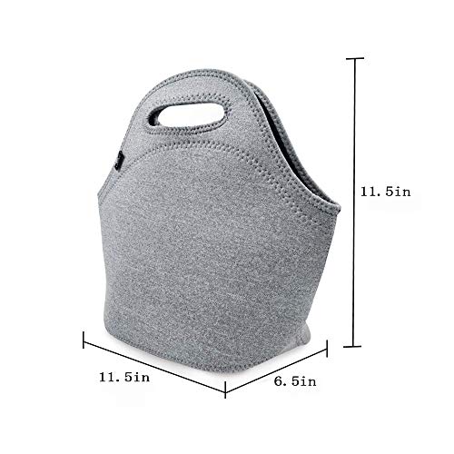 Neoprene Lunch Bag,LOVAC Thick Insulated - Durable & Waterproof Lunch Tote With Zipper For Outdoor Travel Work School (Cool Gray)