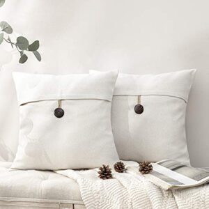 phantoscope pack of 2 farmhouse throw pillow covers button vintage linen solid decorative pillow cover for couch bed and chair off white 18 x 18 inches 45 x 45 cm