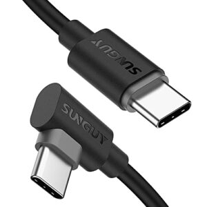 sunguy usb c to usb c cable 1ft [2pack], right angle 90 degree type c to c 60w pd fast charge compatible for samsung galaxy s21 s20 s10, macbook air/pro, ipad pro 2020, pixel 4/3 xl