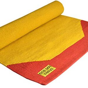 Bheka Cotton Yoga Mat Rug with Bracket Motif (Red on Yellow)