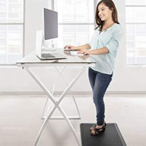 Stand Steady Joy Standing Desk | 43in Large Glass Desk | Modern Standing Desk with Tempered Glass Desktop & Wood Print | Tall Desk & Reception Table | Stand Up Desk for Home & Office (Wood Print)