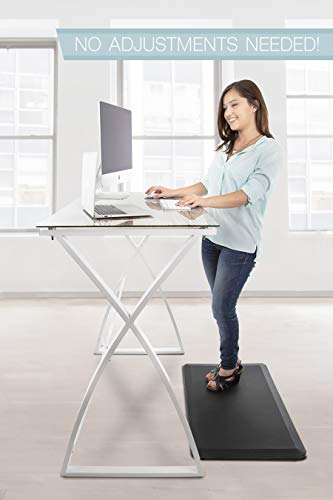 Stand Steady Joy Standing Desk | 43in Large Glass Desk | Modern Standing Desk with Tempered Glass Desktop & Wood Print | Tall Desk & Reception Table | Stand Up Desk for Home & Office (Wood Print)