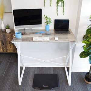 Stand Steady Joy Standing Desk | 43in Large Glass Desk | Modern Standing Desk with Tempered Glass Desktop & Wood Print | Tall Desk & Reception Table | Stand Up Desk for Home & Office (Wood Print)