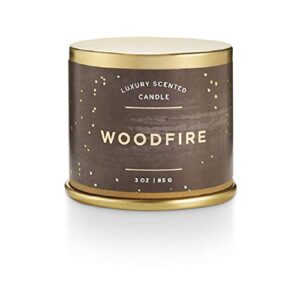 illume, candle tin demi woodfire