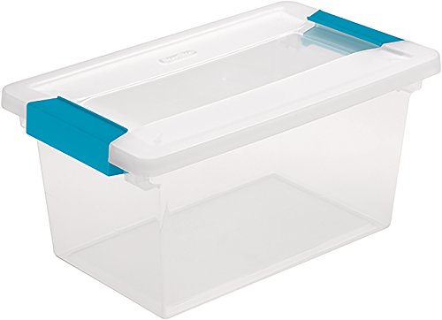 Sterilite Plastic Medium Clip Stacking Storage Box Container with Latching Lid for Home, Office, Workspace, and Utility Space Organization, 16 Pack