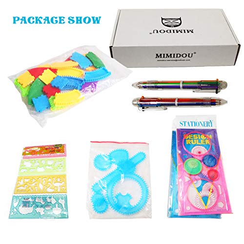 MIMIDOU Spiral Designer Freestyle Design Deluxe Kit, kids drawing aid art design stencil set include multicolored gel pen, spiral shapes and geometric templates 17 pcs.