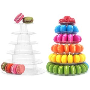 6 tiers round macaron tower stand plastic transparent cake stand macaron display rack desserts cupcake holder platter for baby shower, birthday party, wedding, party decor by greatstar