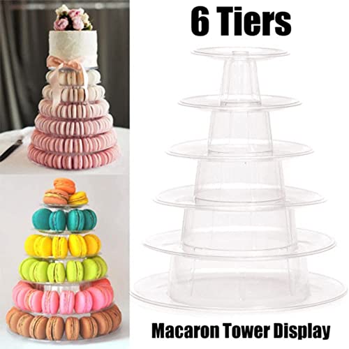 6 Tiers Round Macaron Tower Stand Plastic Transparent Cake Stand Macaron Display Rack Desserts Cupcake Holder Platter for Baby Shower, Birthday Party, Wedding, Party Decor by Greatstar