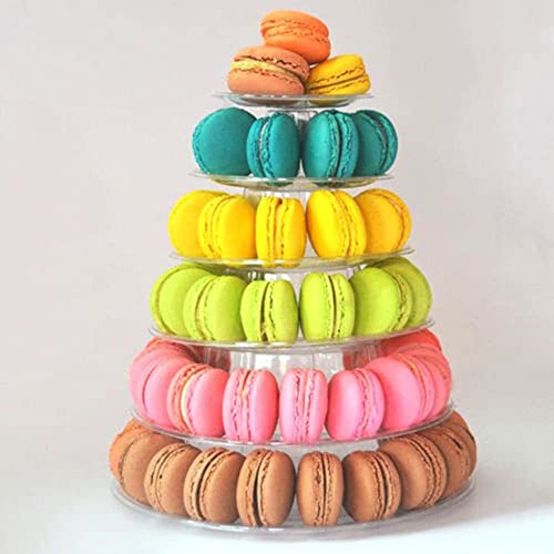 6 Tiers Round Macaron Tower Stand Plastic Transparent Cake Stand Macaron Display Rack Desserts Cupcake Holder Platter for Baby Shower, Birthday Party, Wedding, Party Decor by Greatstar