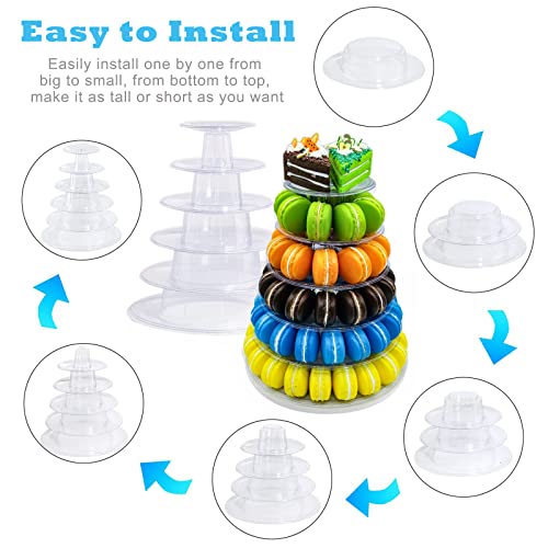 6 Tiers Round Macaron Tower Stand Plastic Transparent Cake Stand Macaron Display Rack Desserts Cupcake Holder Platter for Baby Shower, Birthday Party, Wedding, Party Decor by Greatstar