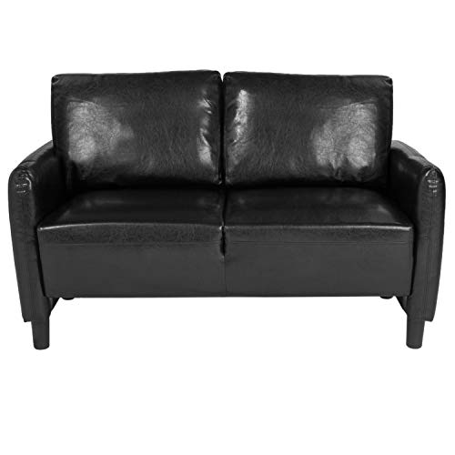 Flash Furniture Candler Park Upholstered Loveseat in Black LeatherSoft