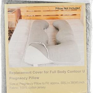 Lavish Home Full Body Pillow Cover- U-Shaped 100% Cotton Jersey Replacement Pillowcase, Removeable with Zipper for Pregnancy/Body Pillows (Gray)