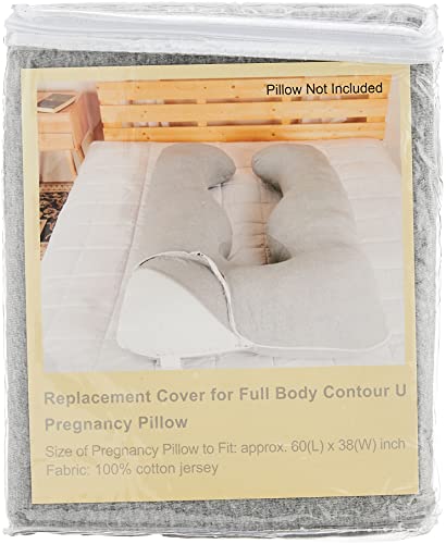 Lavish Home Full Body Pillow Cover- U-Shaped 100% Cotton Jersey Replacement Pillowcase, Removeable with Zipper for Pregnancy/Body Pillows (Gray)