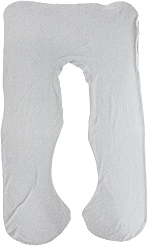 Lavish Home Full Body Pillow Cover- U-Shaped 100% Cotton Jersey Replacement Pillowcase, Removeable with Zipper for Pregnancy/Body Pillows (Gray)