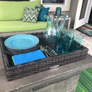 Outdoor/Indoor Hand Woven PE Rattan Large Serving Tray (Espresso)