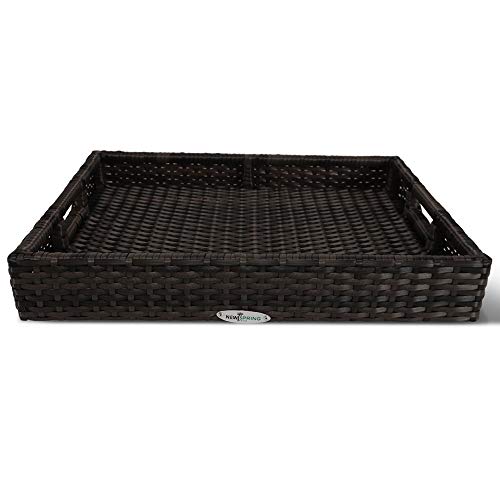 Outdoor/Indoor Hand Woven PE Rattan Large Serving Tray (Espresso)