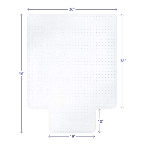 Office Chair Mats for Carpeted Floors, Studded Desk Floor Mat, Clear Heavy Duty for Low and Medium Pile, Beveled Edge with Lip Large 36" X 48" Shipped Flat by Mastermat