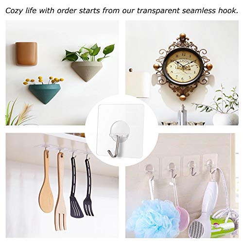 Adhesive Hooks,Transparent Seamless Stainless Steel Ultra Strong Wall Hooks for Kitchen Bathroom Ceiling Door Utility Hooks(12 PCS)