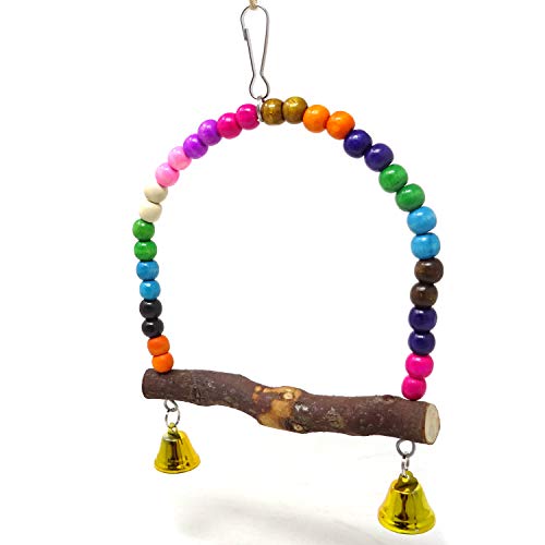 HONBAY Wooden Bird Swing Perch Parrot Hanging Toy for Small Sized Birds