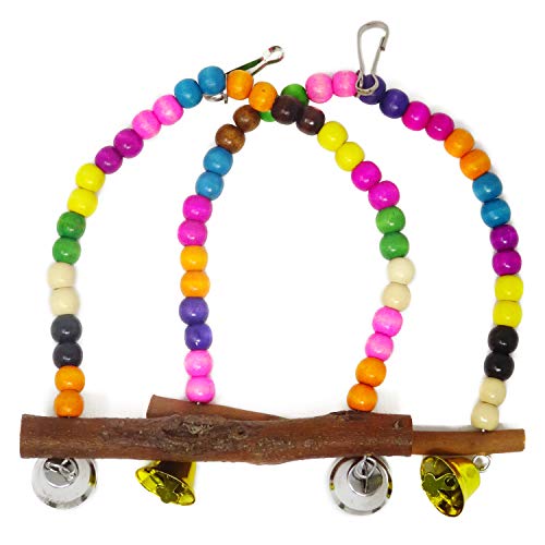 HONBAY Wooden Bird Swing Perch Parrot Hanging Toy for Small Sized Birds