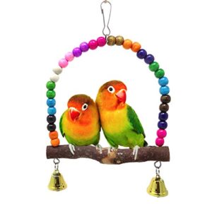 HONBAY Wooden Bird Swing Perch Parrot Hanging Toy for Small Sized Birds