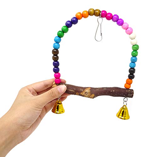 HONBAY Wooden Bird Swing Perch Parrot Hanging Toy for Small Sized Birds