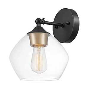 globe electric 51367 1-light wall sconce, matte black, gold accent socket, clear glass shade, wall lighting, wall lamp dimmable, wall lights for bedroom, kitchen sconces wall lighting, home décor