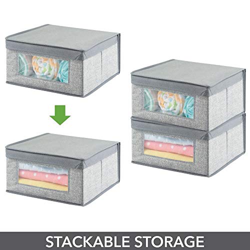 mDesign Medium Fabric Stackable Closet Storage Organizer Box with Front Window/Lid for Bedroom, Office, Mudroom Organization, Hold Clothes, Blankets, Linens, Lido Collection, 8 Pack, Gray