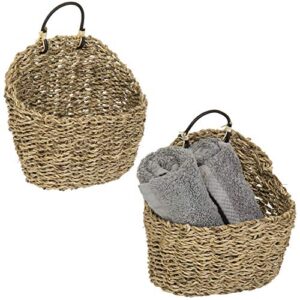 mygift handwoven rattan wall hanging storage basket, small decorative baskets, 8 and 8.5 inch, set of 2