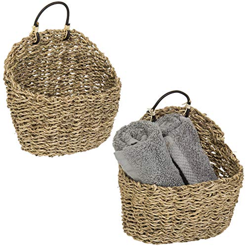 MyGift Handwoven Rattan Wall Hanging Storage Basket, Small Decorative Baskets, 8 and 8.5 Inch, Set of 2