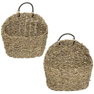 MyGift Handwoven Rattan Wall Hanging Storage Basket, Small Decorative Baskets, 8 and 8.5 Inch, Set of 2