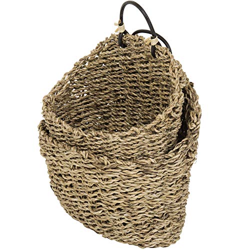 MyGift Handwoven Rattan Wall Hanging Storage Basket, Small Decorative Baskets, 8 and 8.5 Inch, Set of 2