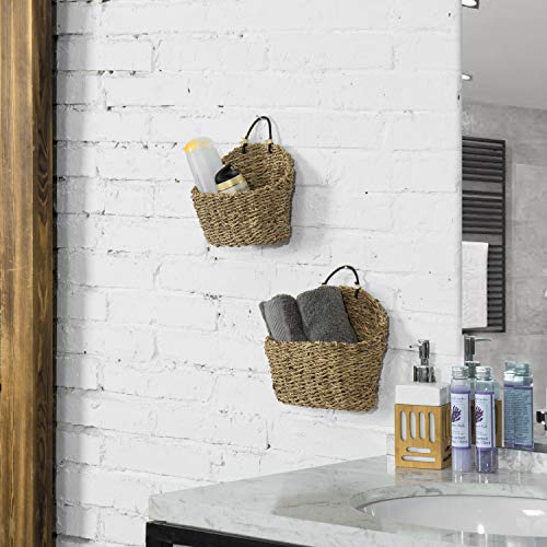 MyGift Handwoven Rattan Wall Hanging Storage Basket, Small Decorative Baskets, 8 and 8.5 Inch, Set of 2