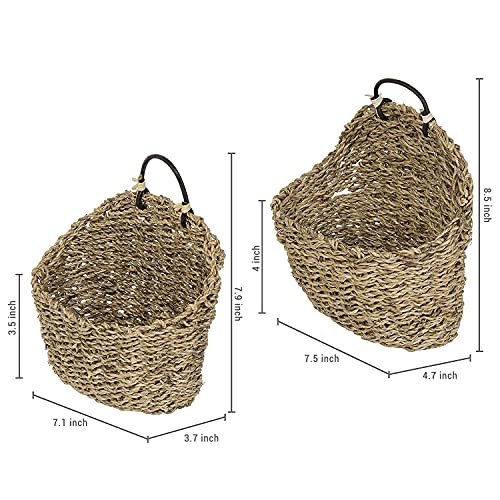 MyGift Handwoven Rattan Wall Hanging Storage Basket, Small Decorative Baskets, 8 and 8.5 Inch, Set of 2