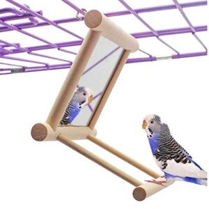 bird toy for parrot parakeets conures cockatiels cage swing wooden mirror fun play toy for birds
