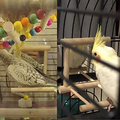 Bird Toy for Parrot Parakeets Conures Cockatiels Cage Swing Wooden Mirror Fun Play Toy for Birds