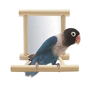 Bird Toy for Parrot Parakeets Conures Cockatiels Cage Swing Wooden Mirror Fun Play Toy for Birds