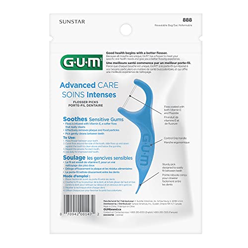 GUM - 888JC Advanced Care Flossers, Fresh Mint, Vitamin E & Fluoride, 150 Count (Pack of 4)