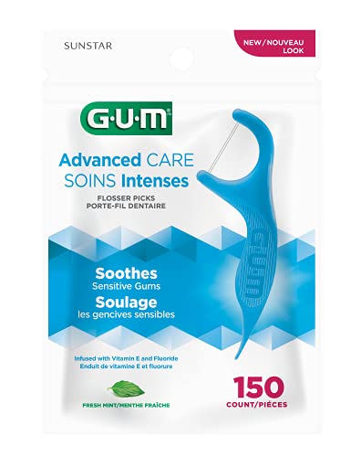 GUM - 888JC Advanced Care Flossers, Fresh Mint, Vitamin E & Fluoride, 150 Count (Pack of 4)