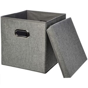 amazon basics foldable burlap cloth cube storage bin with lid, set of 2, black