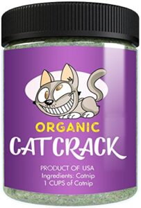 cat crack organic catnip, 100% natural cat nips organic blend that energizes and excites cats, safe catnip treats used for cat play, cat training, & new organic catnip toys for cats(1 cup organic)