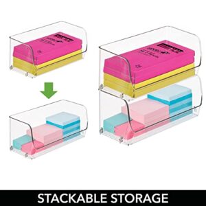 mDesign Small Plastic Stackable Office Storage Organizer with Open Front - Perfect Drawer and Desk Bin - Pen, Marker, Pencil, Paper, and Stationary Holder - 7" Wide - Ligne Collection - 3 Pack - Clear