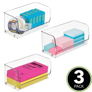 mDesign Small Plastic Stackable Office Storage Organizer with Open Front - Perfect Drawer and Desk Bin - Pen, Marker, Pencil, Paper, and Stationary Holder - 7" Wide - Ligne Collection - 3 Pack - Clear