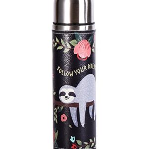 ZZKKO Sloth Follow Your Dreams Stainless Steel Water Bottle Leak Proof Vacuum Insulated Thermos Flask 17 Oz Genuine Leather Wrapped Cover