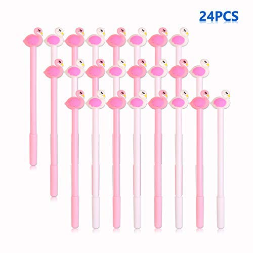 Creative Flamingo Pen Black Ink Gel Refills Ballpoint Pens Novelty Animal Rollerball Fine Point Roller Ball Drawing Wring Escolar Decoration Stationery Gift, 24Pcs Bulk Arkin