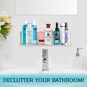 No-Drill Clear Acrylic Makeup Organizer Wall Mounted with Adhesive Stickers or Screws, 15” Clear Acrylic Bathroom Organizer Shelf