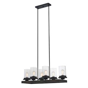 globe electric 60317 williamsburg 6-light chandelier, dark bronze, faux wood accent, clear glass shades