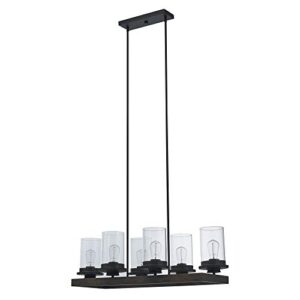 Globe Electric 60317 Williamsburg 6-Light Chandelier, Dark Bronze, Faux Wood Accent, Clear Glass Shades