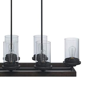 Globe Electric 60317 Williamsburg 6-Light Chandelier, Dark Bronze, Faux Wood Accent, Clear Glass Shades